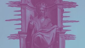 Color altered detail from a Fresco of Christ the King in Trentino, Italy, at Our Lady of Loreto church.