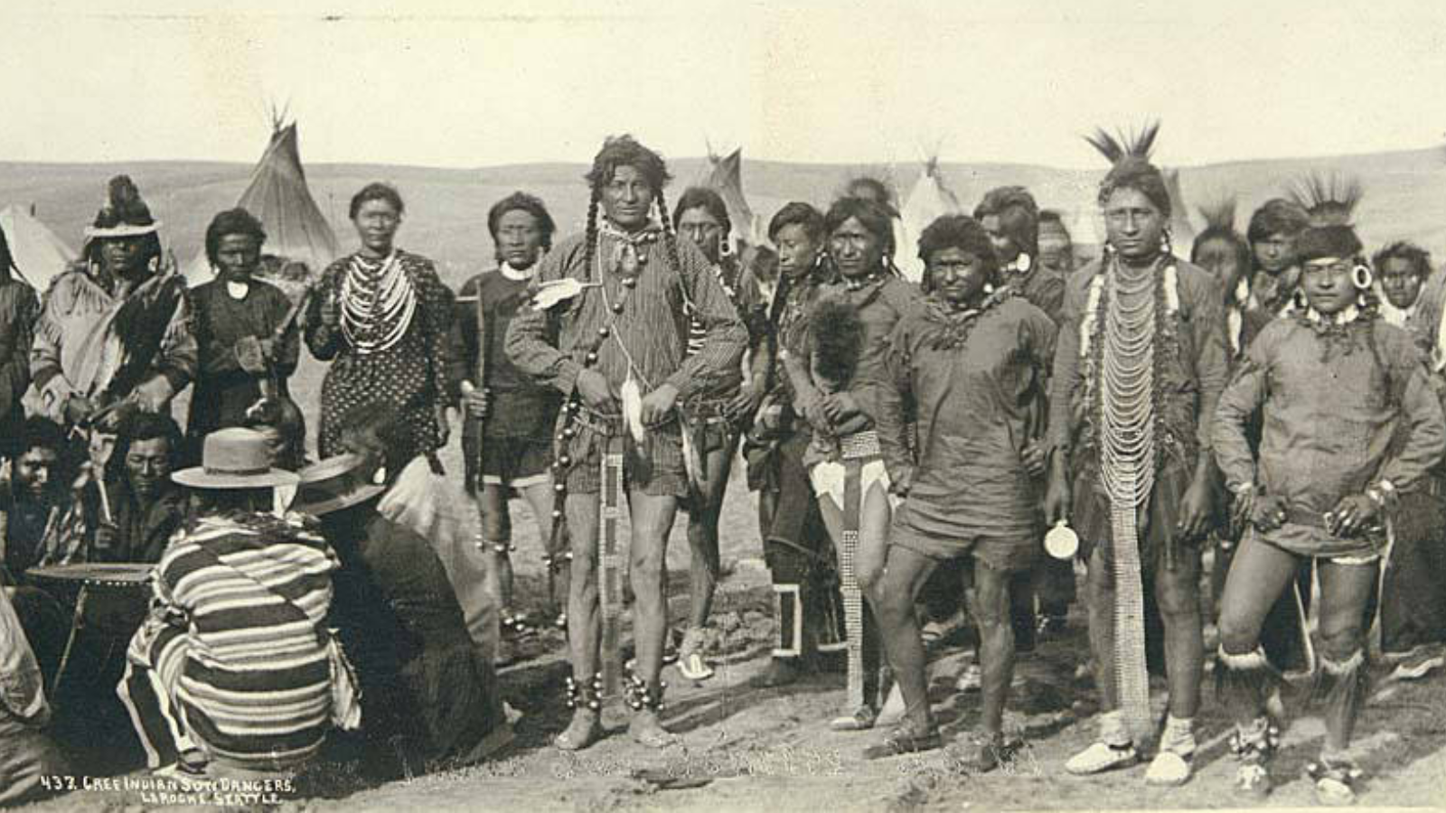 Photo by Frank La Roche, 1893, via <a href="https://commons.wikimedia.org/wiki/File:Cree_Indian_sun_dancers,_probably_Montana,_ca_1893_(LAROCHE_126).jpeg">Wikimedia Commons</a>; public domain.