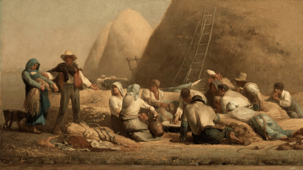 Painting by Jean-François Millet via <a href="https://commons.wikimedia.org/wiki/File:Harvesters_Resting_(Ruth_and_Boaz),_Jean-Fran%C3%A7ois_Millet.jpg">Wikimedia Commons</a>; licensed under CC0.